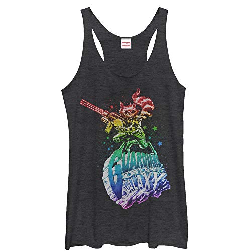 Women's Marvel Guardians of The Galaxy Rainbow Rocket Racerback Tank Top - Black Heather - Small