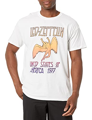 Led Zeppelin Men's 1977 Tour Orange Colorfade T-Shirt, White, Large
