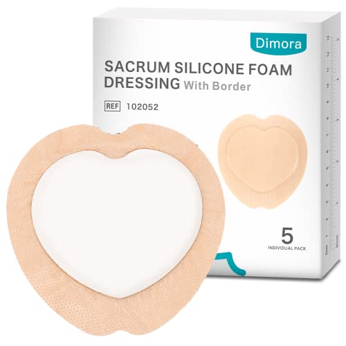 Dimora Wound Dressing Sacrum Foam Bandages Silicone Adhesive Border 7'x7' Waterproof Sacral Pads Absorbent Breathable Bed Sore Pressure Dressing