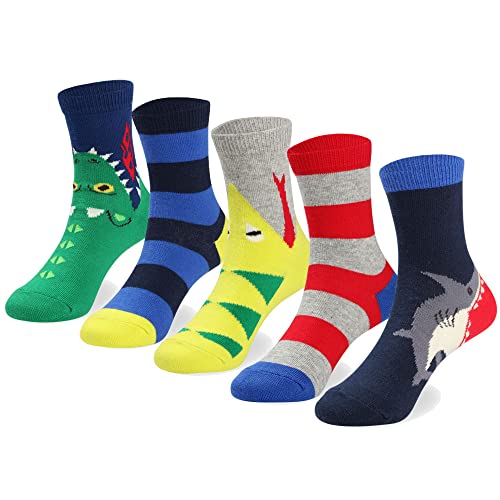 COTTON DAY Kids Boys Fun Novelty Crew Socks Colorful Pattern Design 6-8 Years Shark Stripes Size M (8)