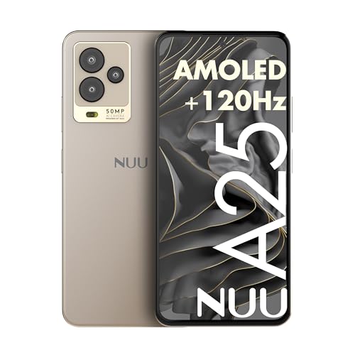 NUU A25 Unlocked Phones, 6.7' AMOLED 120Hz, Tmobile, Mint Mobile, Metro Pcs, Gaming Phones, Octa-Core Helio G99 6nm, Dual SIM 4G, 6GB + 128GB, 50MP Camera, Champange, US Hotline