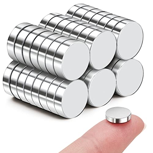 SMARTAKE 45 Pcs Refrigerator Magnets, 10x2.6mm Small Round Fridge Magnets, Multi-Use Premium Neodymium Office Magnets for Fridge, Whiteboard, Billboard in Home, Kitchen, Office and School (Silver)