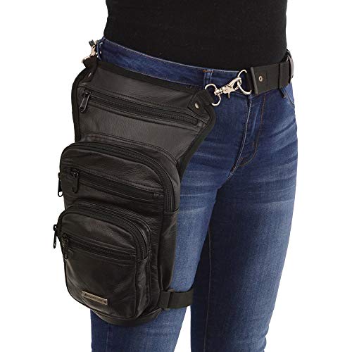 Milwaukee Leather MP8895 Conceal an Carry Black Leather Thigh Bag with Waist Belt - One Size