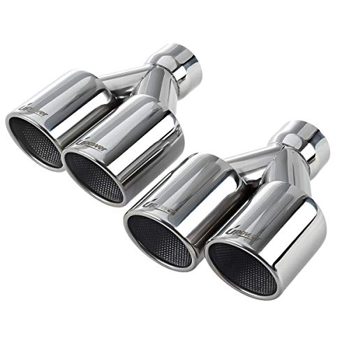 Upower 2.5' to 3.5' Dual Staggered Exhaust Tips 2 1/2 inch Inlet 3 1/2 inch Outlet 9.5' Long 304 Polished Stainless Weld On Double Wall Slant (Pack of 2)