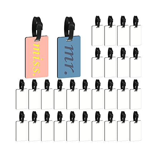 Sublimation Blank Luggage Tags White Blank Travel Bag Baggage Tags with Strap Double Sided MDF Suitcase Label Tag with Slots for Christmas Gift (30 Pieces)