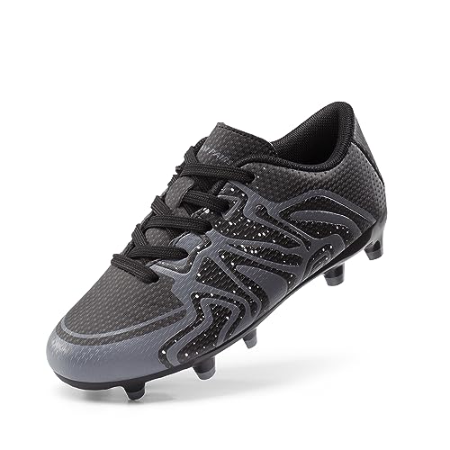 DREAM PAIRS Boys Girls 160472-K Black Dark Grey White Soccer Football Cleats Shoes Size 2 M US Little Kid