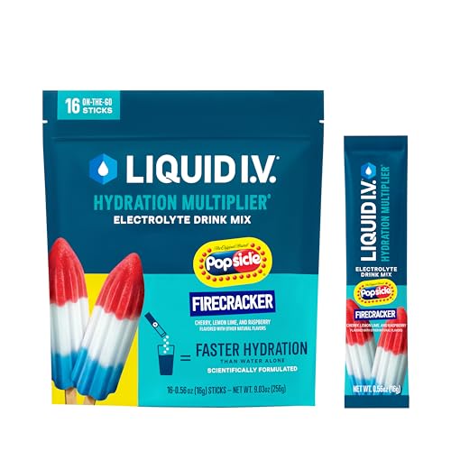 Liquid I.V. Hydration Multiplier - Popsicle Firecracker - Hydration Powder Packets | Electrolyte Powder Drink Mix | Convenient Single-Serving Sticks | Non-GMO | 1 Pack (16 Servings)