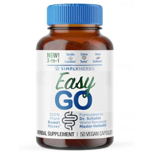 Dr. Schulze's Easy GO Bowel Mover - Formulated Gentle Laxative, Colon Toner & Stool Softener | 100% Plant Natural Bowel Cleanse - Promotes Regular & Complete Bowel Movements - 50 Count Vegan