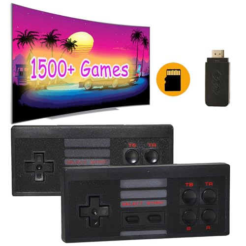 Wireless Retro Game Console with 1500 Classic Video Games, Plug and Play Video Handheld Game Console, HDMI HD Output for TV with Dual 2.4G Wireless Controllers Gift Choice for Childr(Black-1500 Games)