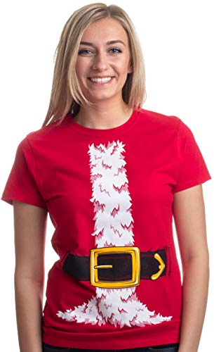 Ann Arbor T-shirt Co. Santa Claus Costume | Jumbo Print Novelty Christmas Holiday Humor Ladies' T-Shirt-Ladies, M Red