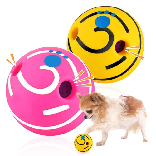 HRTTSY 2 Pack Giggle Ball for Dogs Small Funny Wiggle Ball Dog Toys Interactive Dog Toys for Boredom Small Dog Squeaky Balls for Puppy Small Dogs Pug to Keep Them Busy(Pink+Yellow,S)