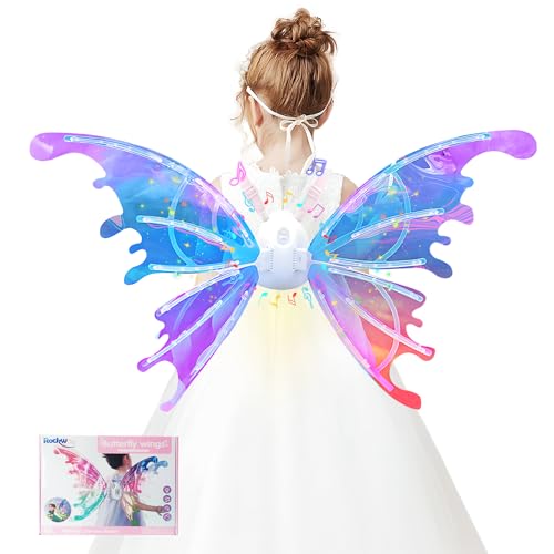 Electric Fairy Wings for Girls - Light Up Butterfly Elf Wings with LED Lights and Music for Halloween Costume Dress Up for Kid Women Adult Christmas Birthday Gift - Moving Sparkling Glowing Wings