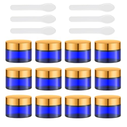 Lil Ray 1 oz Round Cobalt Blue Glass Jar with Inner Liners and Gold Lid (12pcs)
