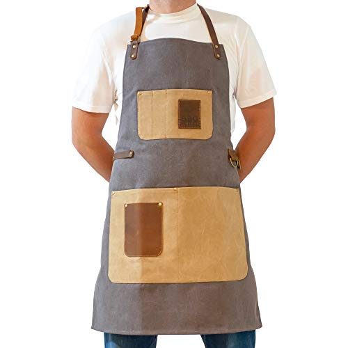 BBQ Butler Grill Apron - Adjustable Canvas Cooking Apron - XXL - Heavy Duty Smoker Apron - Grey