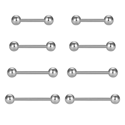 VCMART Nipple Rings Tongue Rings Stainless Steel Straight 14G Barbells Piercing Jewelry Silver 12mm,14mm,16mm,18mm