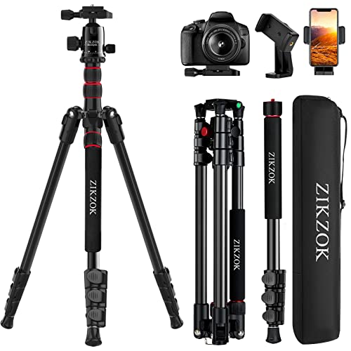 ZIKZOK 80' Camera Tripod,Travel Lightweight Heavy Duty Tripods & Monopods with 360°Ball Head,Phone Holder,33lb Load,Compatible with DSLR Cameras,Smart Phone,Projector,Webcam,Spotting Scopes