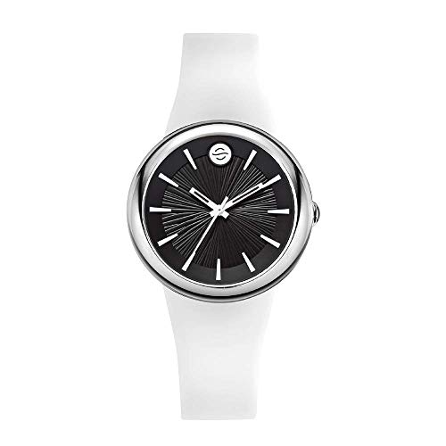 Philip Stein Analog Display Wrist Japanese Quartz Colors Small Smart Watch White Silicone Band Pin Buckle with Black Dial Natural Frequency Technology Provides More Energy - Model F36S-LCB-W