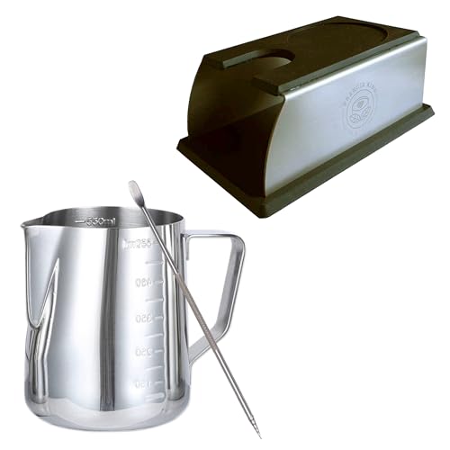 Francis King Espresso Station Barista Kit - Milk Steaming Pitcher 600ml 20oz with Latte Art Pen + Tamp Stand. 304 Stainless Steel and Silicone
