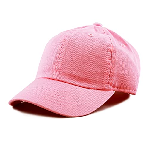 The Hat Depot Kids Washed Low Profile Cotton and Denim Plain Baseball Cap Hat (6-9 yrs, Light Pink)