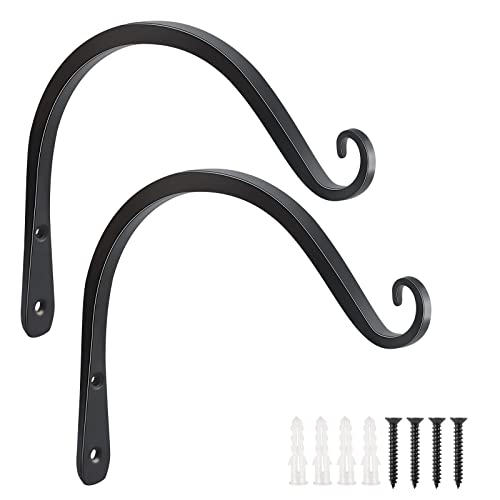 FEED GARDEN 2 Pack 8 Inch Hanging Plant Bracket Wall Hooks Decorative Plant Hangers for Outdoor Hanging Bird Feeders, Wind Chimes, Plant Baskets, Black