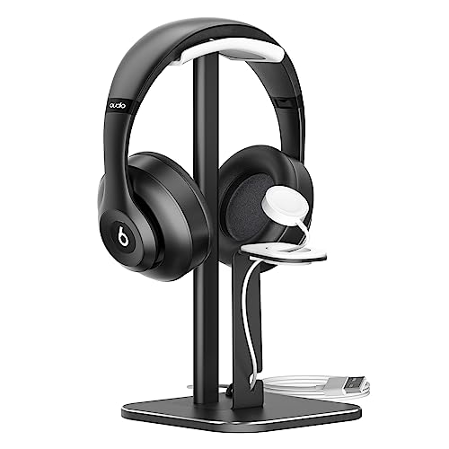 ZEXDOK Desk Headset Holder, Headphone Stand with Wireless Charger for Apple iWatch, Gaming Headset Stand Made of Pure Aluminum Alloy, Head Set Stand Suitable for All Earphone Accessories
