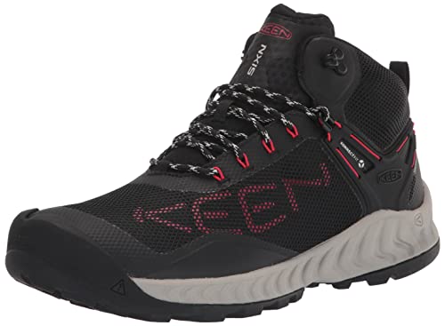 KEEN Men's-NXIS Evo Mid Height Waterproof Fast Packing Hiking Boots, Black/Red Carpet, 9.5