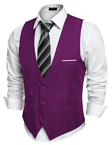 COOFANDY Men's Business Suit Vest Slim Fit Dress Vest Wedding Waistcoat (Purple, S)