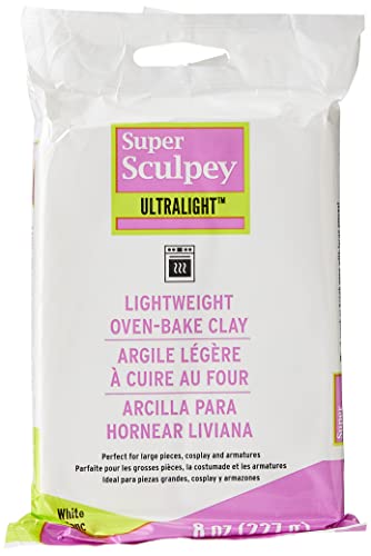 Polyform Super Sculpey Ultralight White, Lightweight, Non Toxic. Soft, Sculpting Modeling Polymer clay, Oven-bake clay, 8 oz bar. Great for all advanced sculptors, artists and cosplayers.