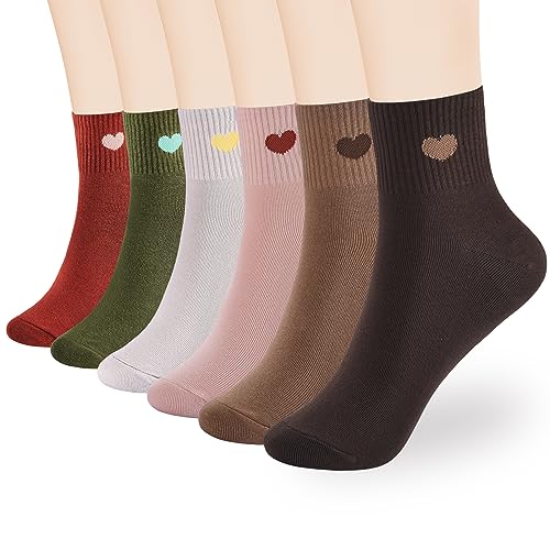 inhees Women Thin Cotton Socks, Soft Cotton Ankle Crew socks 6-Pairs Cute Fun Heart Novelty Socks (packed a gift box)
