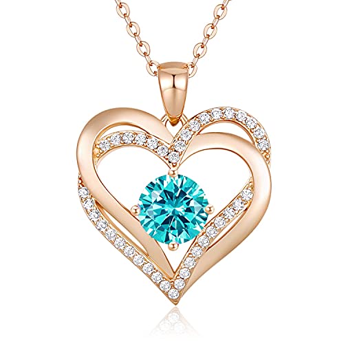 LOUISA SECRET Love Heart Birthstone Necklaces for Women, 936 Sterling Silver Women Pendant Necklace, Mother’s Day Birthday Anniversary Christmas Jewelry Gift for Woman Mother Mom Wife Her Girlfriend Girl