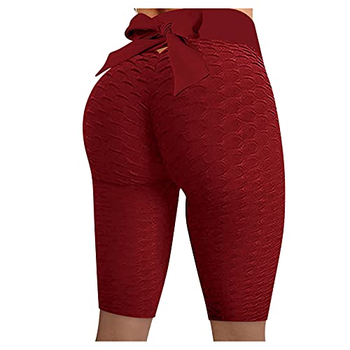 Bblulu Scrunch Booty Workout Shorts Women Ruched Butt Lift High Waist Running Shorts Cutout Bowknot Textured Biker Shorts