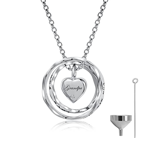 oGoodsunj Sterling Silver Keepsake Jewelry Cremation Pendant Eternity Urn Necklace for Ashes - Double Rings Urns Necklaces You Are Always In My Heart I Love You Forever (Grandpa, White Gold)
