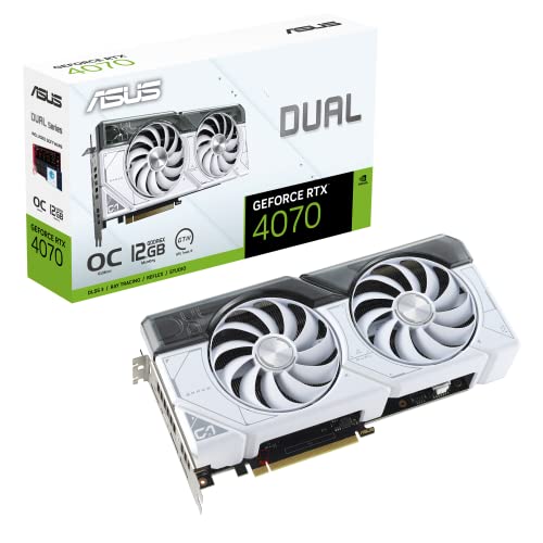 ASUS Dual GeForce RTX 4070 White OC Edition 12GB GDDR6X (PCIe 4.0, 12GB GDDR6X, DLSS 3, HDMI 2.1, DisplayPort 1.4a, 2.56-Slot Design, Axial-tech Fan Design, 0dB Technology, and More)