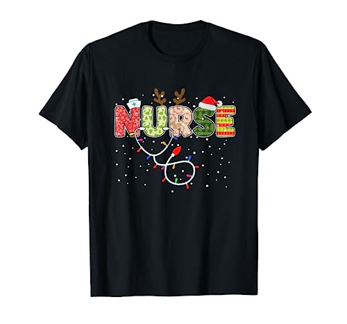 Stethoscope Santa Hat Reindeer Xmas Christmas Nurse T-Shirt