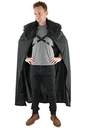 Encore Costumes Snow Lord Viking Cloak Cape of Adult Men Womens Vikings Sword Brown Halloween Cosplay Game, Black, Large