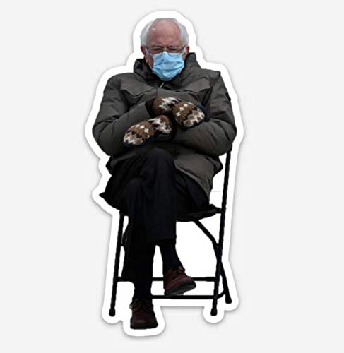 Bernie Sanders Mittens Sitting Inauguration, Window Cling 4' by 1.95' - Make Real Life a Meme, Perfect for Home, Vehicle, Office, Dorm or Any Window (1)