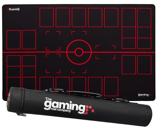 The Gaming Mat Company 2 Player Compatible Pokemon Playmat for Pokemon Cards- 28' x 18' x 0.16' Black & Red Battle Mat Stadium Board & Carry Case/Tube