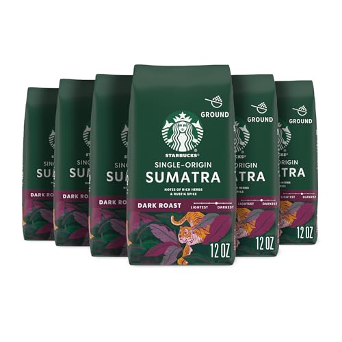Starbucks Ground Coffee—Dark Roast Coffee—Sumatra—100% Arabica—6 bags (12 oz each)