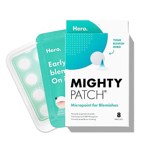 Mighty Patch Micropoint for Blemishes from Hero Cosmetics - Hydrocolloid Acne Spot Treatment Patch for Early Stage Zits and Hidden Pimples, 395 Proprietary Micropoints (8 Patches)