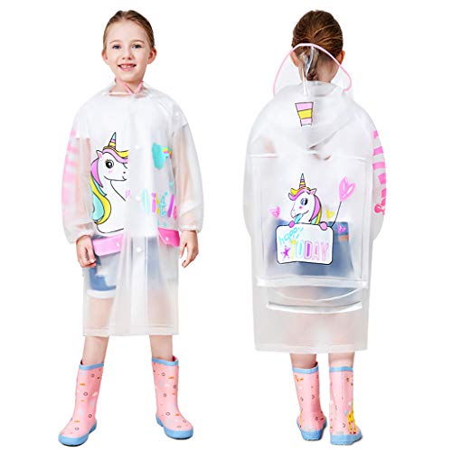 Hovkib Kids Raincoats Boys Girls Rain Jacket Lightweight Rain Coat Waterproof Rain Poncho Reusable Rainwear 5-14 Years