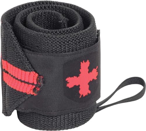 Harbinger Red Line 18-Inch Weightlifting Wrist Wraps for Men and Women (Pair), Black/Red