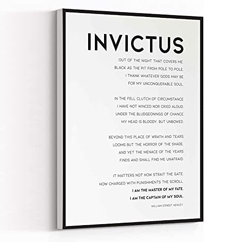 KEJPU Canvas Wall Art Modern Art Print Invictus Poem Print By William Ernest Henley,Invictus I Am The Master Of My Fate Painting Artwork Wall Decor For Home Office Wooden Frame Ready To Hang 8'X12'