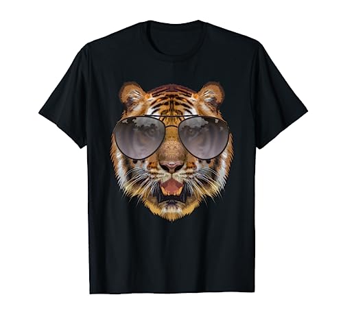 Funny Tiger Design For Men Women Kids Cat with Glasses Lover T-Shirt