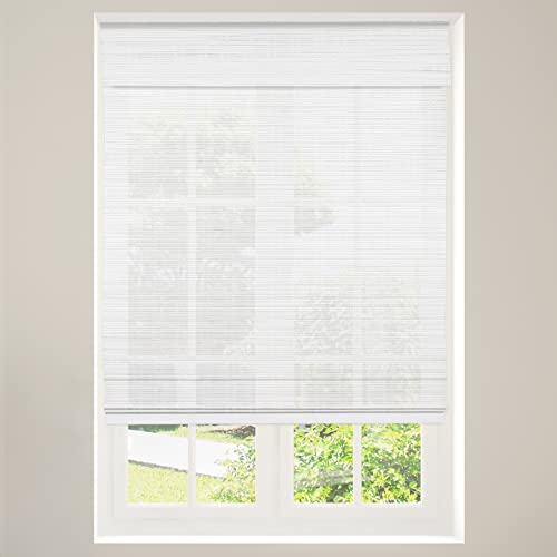 CALYX INTERIORS Cordless Bamboo Roman Shade Blind, Light Filtering, 22.5' W x 64' H, Ceylon Vintage White