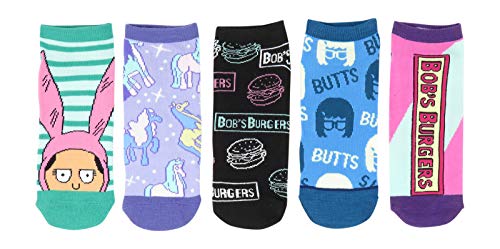 Hyp Bob's Burgers Faces Logos Juniors/Womens Ankle Socks 5 Pair Shoe Size 4-10 TV Show
