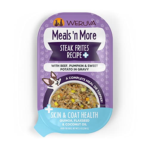Weruva Meals 'n More Natural Wet Dog Food, Steak Frites Dinner Plus Skin & Coat Health, 3.5oz Cup (Pack of 12)