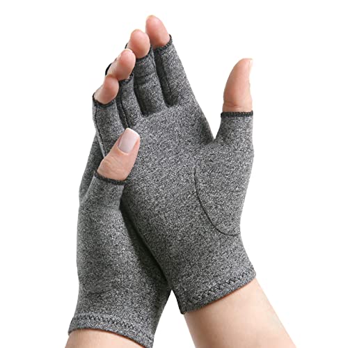 IMAK Brownmed Compression Arthritis Gloves - Compression Gloves for Arthritis & Joint Pain Support - Men's & Women's Fingerless Gloves to Support Circulation - Grey - Medium