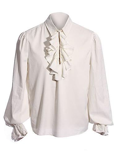 Bbalizko Mens Pirate Shirt Vampire Renaissance Victorian Steampunk Gothic Ruffled Medieval Halloween Costume Clothing White