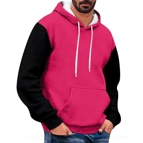 WENKOMG1 Mens Color Block Hoodies Athletic Running Jogging Sweatshirt Long Sleeve Casual Printed Patchwork Pullover, for Men Black of Friday 2023 Cyber of Monday(H Hot Pink,XX-Large)