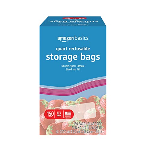 Amazon Basics Quart Food Storage Bags, 150 Count (Previously Solimo)